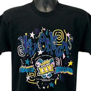 Vintage 90s Super Bowl XXXI New Orleans T Shirt Green Bay Packers Black M Medium